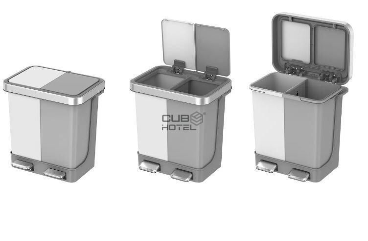 Papelera Doble Pedal 10+10L Blanco y Gris EKO Hana Recycle